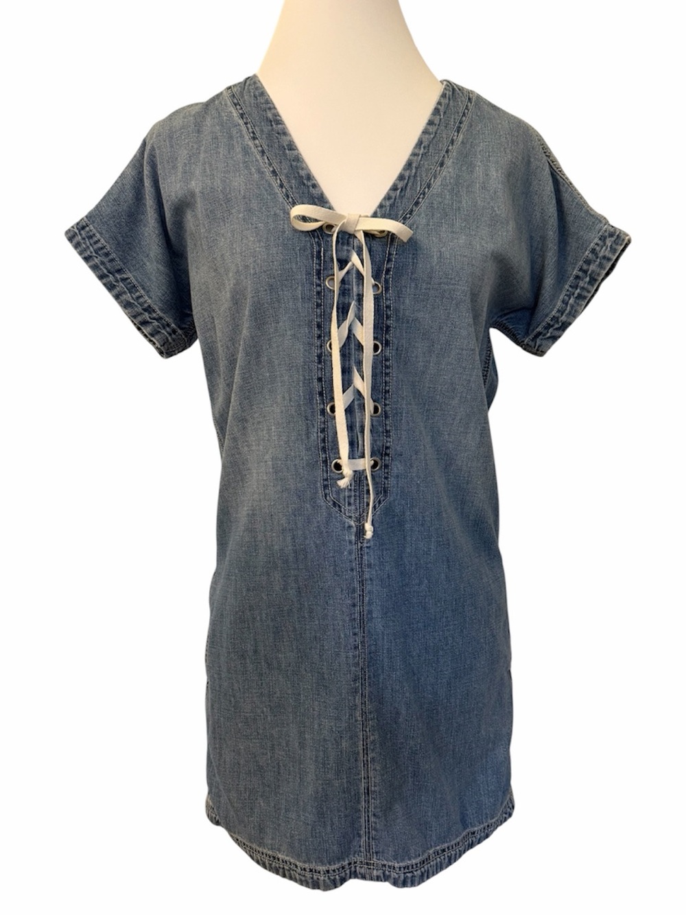 Lucky Brand Blue Denim Lace Up Mini Dress